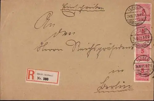 602937 | Inflation, portogerechtes Einschreiben frankiert mit 20 Millionen | Ilfeld (O 5505)