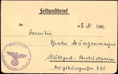 602954 | Deutsche Besetzung Polen 1940, Feldpostbrief FP 38360, mit provisorischen Stempel, aus Rymanow  | -, -,