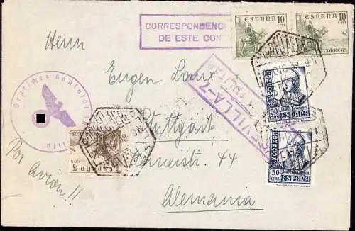 602961 | 1938, Dekorativer Brief aus dem Deutschen Konsulat in Sevilla, Zensur, Spanien  |