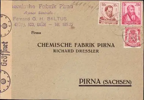 602962 | Brief der Filiale der Chemischen Fabrik Pirna, Richard Dressler, in Liege, Zensur  | Pirna (O - 8300), -,