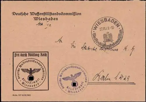 602964 | Dekorativer Dienstbrief, Frei durch Ablösung, der Deutschen Waffenstillstandskommission  | Wiesbaden (W - 6200)