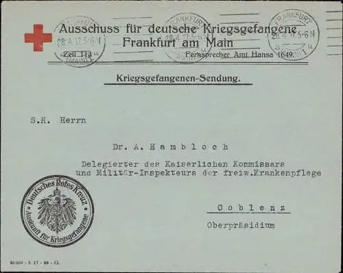 602969 | Kriegsgefangenenpost POW, gebührenfrei, des Ausschuss für deutsche Kriegsgefangene, Rotes Kreuz  | Frankfurt (W