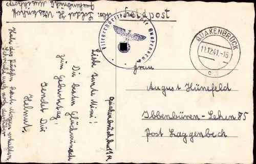 602982 | Feldpostkarte von dem Fliegerhorst  | Quakenbrück (W - 4570), -,