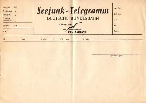 602988 | seltenes ungebrauchtes Seefunk Telegramm des Fährschiff Deutschland, Vogelfluglinie, Bundesbahn | Puttgarden (W