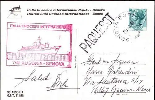 602991 | Postkarte, Schiffspost, Paquetbot, Genova T/N Ausonia, Kreuzfahrt  | -, -,
