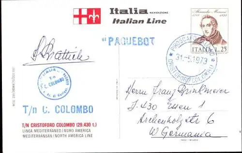 602993 | Postkarte, Schiffspost, Paquetbot, T/N Christoforo Colomboi, Kolumbus, Kreuzfahrt  | -, -,