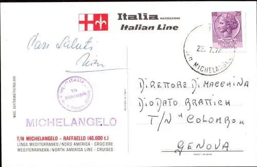 602994 | Postkarte, Schiffspost, Paquetbot, T/N Michelangelo, Kreuzfahrt  | -, -,