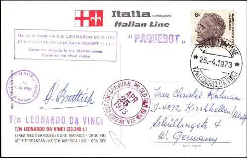 602995 | Postkarte, Schiffspost, Paquetbot, T/N Leonardo da Vinci, Kreuzfahrt  | -, -,