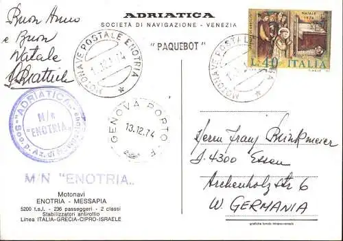 602996 | Postkarte, Schiffspost, Paquetbot, T/N Enotriai, Kreuzfahrt, Genova  | -, -,