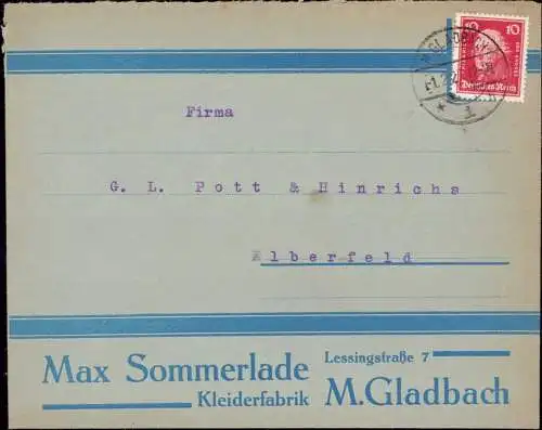 603024 | Dekorativer Brief der Textilfabrik Max Sommerlade, Lessingstr.  | Mönchengladbach (W - 4050), -,