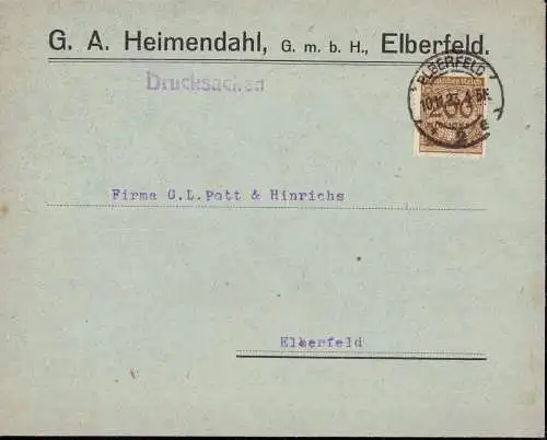 603025 | Inflation, Dekorative Drucksache, mit Einzelfrankatur, der Firma G. A. Heimendahl | Elberfeld; Wuppertal (W 560