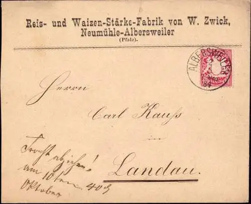 603031 | Brief der Reis und Weizen Stärke Fabrik W. Zwick in Neumühle  | Albersweiler (W - 6743), -,