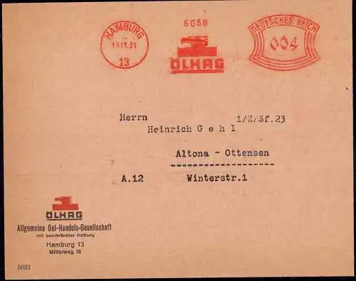 603035 | Dekorativer Brief der Ölhag, Tankstellen, Benzin Kraftstoff Öl  | Hamburg (W - 2000), -,