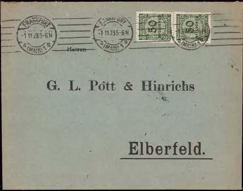 603040 | 1.11.1923, Firmenbrief Pott & Hinrichs vom ersten Tag der neuen Portoperiode  | Elberfeld; Wuppertal (W - 5600)