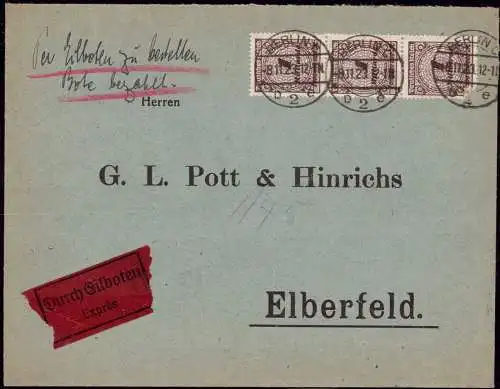 603041 | Inflation, portogerechter Brief per Eilboten  | Berlin (W - 1000), Elberfeld; Wuppertal (W - 5600),