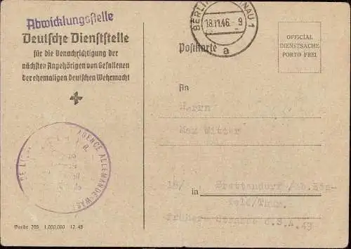 603104 | Kriegsgefangenenpost POW Abwicklungsstelle WAST im Französischen Sektor | Friedenau Tempelhof Schöneberg Berlin