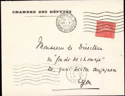 603107 | Brief mit Maschinenstempel des Chambre des Deputes, Postautomation | Paris;Seine (F 75001 Frankreich)