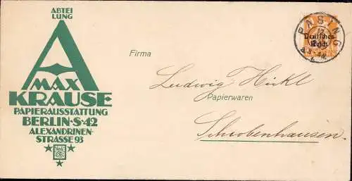 603115 | Dekorativer Briefumschlag der Firma Max Krause Alexandrinenstrasse Papierwaren  | Berlin (W - 1000), -,