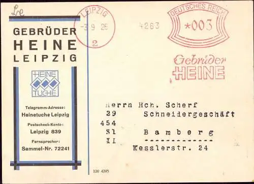 603129 | Werbung der Firma Gebrüder Heine, Textil, Tuch, Stoff, Judaica  | Leipzig (O - 7010), -,