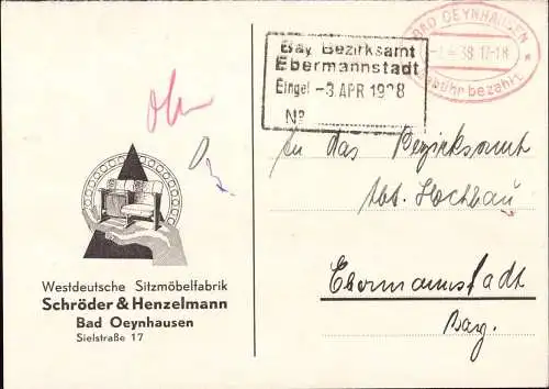 603133 | Werbekarte der Westdeutschen Sitzmöbelfabrik Schröder & Heinzelmann, Stuhl, Kino  | Bad Oeynhausen (W - 4970),