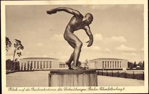 603139 | Ansicht der Reichsakademie für Leibesübungen mit Discuswerfer, Sport, Bildhauerei  | Charlottenburg ; Berlin (W