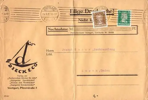 603151 | Brief Marke mit Firmenlochung Perfin des Verlag Dieck & Co, Judaica | Stuttgart (W 7000)