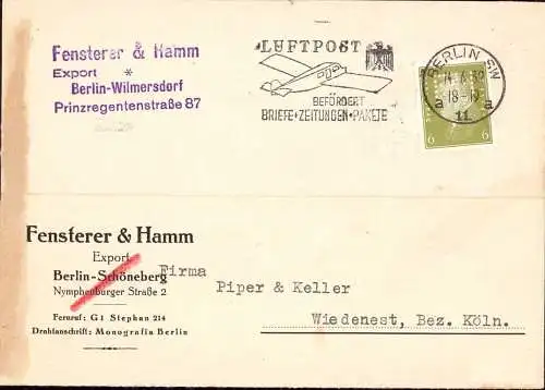 603154 | Karte mit Firmenlochung Perfin der Firma Fensterer & Hamm, Judaica  | Wilmersdorf ; Charlottenburg; Berlin (W