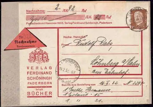 603166 | Päckchenausschnitt Marke mit Firmenlochung Perfin des Verlag Ferdinand Schöningh  | Paderborn (W - 4790), -,