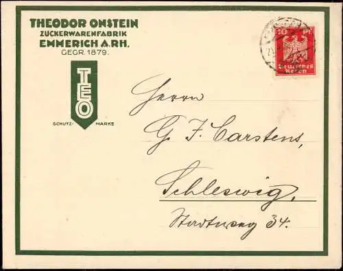 603177 | Dekorativer Briefumschlag der Zuckerwarenfabrik Theodor Onstein, Bonbon, Pfefferminze | Emmerich (W 4240)