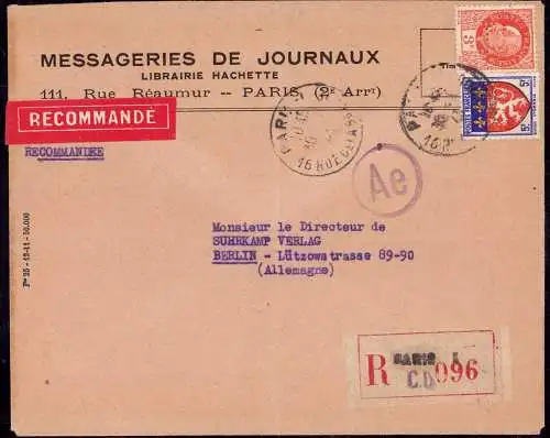 603183 | Firmenlochung Perfin der Messageries de Journaux, Rue Reaumur, Zensur  | Paris;Seine (F 75001 Frankreich), -,