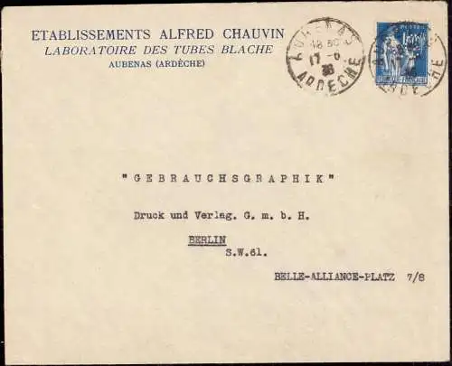 603186 | Firmenlochung Perfin der Etablissements Alfred Chauvin Laboratoire des Tubes Blache | Aubenas;Ardeche (F 07200