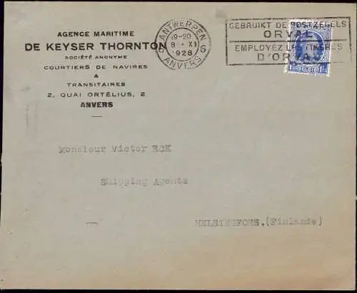 603193 | Firmenlochung Perfin der Agence Maritime De Keyser Thornton Anvers  |