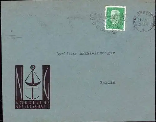 603201 | Brief mit dekorativem Logo der Nordischen Gesellschaft, unsigniert Alfred Mahlau  | Lübeck (W - 2400), -,