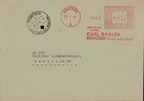 603206 | Brief, Freistempel der Annoncen Expedition Carl Gabler, Theatinerstr, Werbung, Zeitung | München (W 8000)