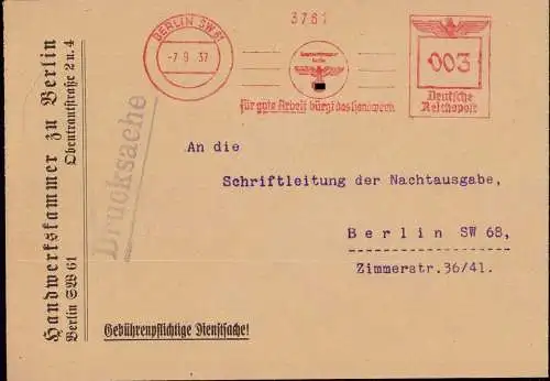 603207 | Brief mit Freistempel der Handwerkskammer Obentrautstr. Handwerk  | Berlin (W - 1000), -,