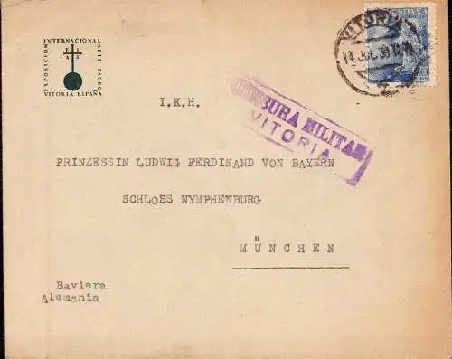 603219 | Brief aus Vitoria an María de la Paz von Bourbón, Infantin von Spanien.Frau des bayrischen Prinzen | München (W