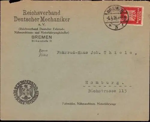 603227 | Brief mit Logo des Reichsverband Deutscher Mechaniker  | Bremen (O - 6221), -,