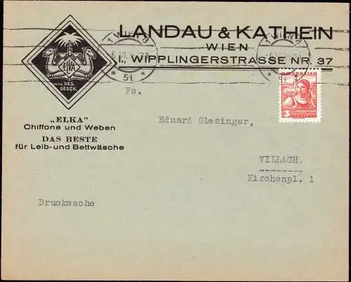 603229 | Dekorativer Brief mit Logo der Weberei Landau & Kathein, Wipplingerstrasse  | Wien (A - 1010 Österreich), -,