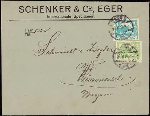 603237 | Sudetenland, 1919, Brief der Spedition Schenker, RS Klappe fehlt | Eger, Stadt (Kreis Stadtkr. Eger Gebiete)