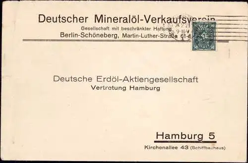 603244 | Brief mit Firmenlochung Perfin des Deutschen Mineralöl Verkaufsverein, Martin Luther Str. | Schöneberg Tempelhof