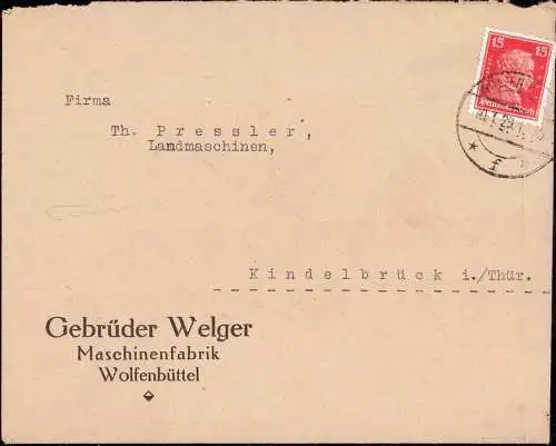 603248 | Brief mit Firmenlochung Perfin der Maschinenfabrik Gebrüder Welger  | Wolfenbüttel (W - 3340), -,