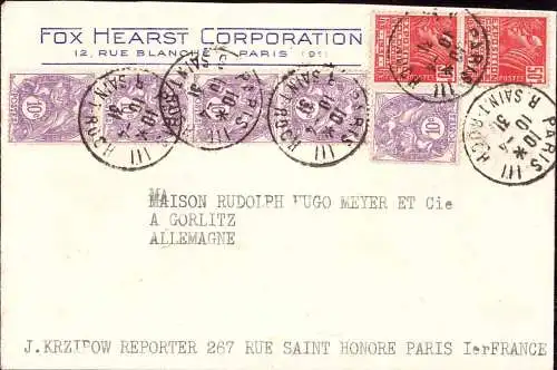 603268 | Karte des Firma Fox Hearst, Reporter J, Krzipow, Rue Blanche, Fotografie,  | Paris;Seine (F 75001 Frankreich),