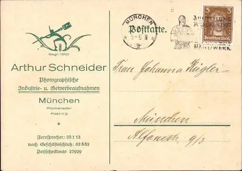603269 | Karte des Firma Arthur Schneider Fotografie | München (W 8000)