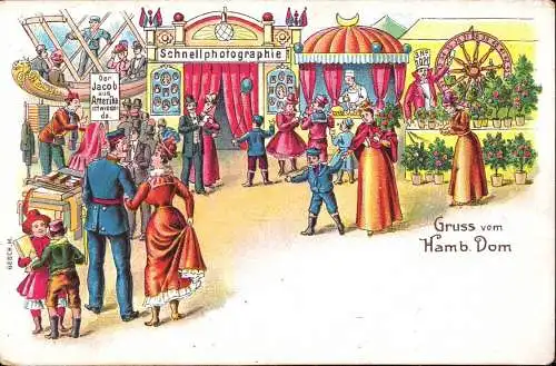 603270 | Litho Schnellphotographie auf dem Jahrmarkt Hamburger Dom, R.S. mit Kugelschreiber beschriftet  | Hamburg (W