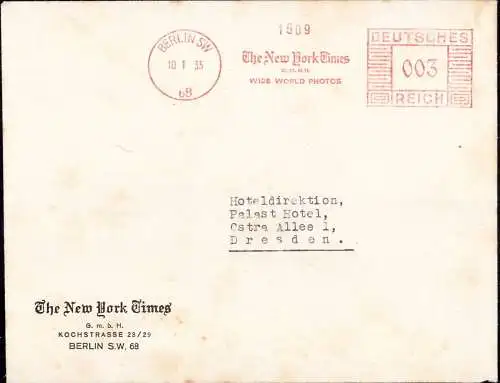 603273 | Brief mit Freistempel der New York Times, Zeitung, Fotografie Kochstrasse  | Kreuzberg; Friedrichshain Berlin