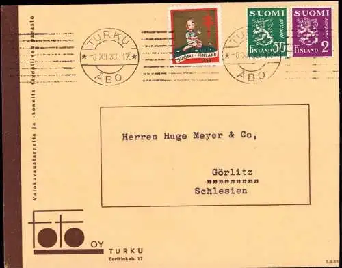 603287 | Brief der Firma Foto Oy in Turku Abo, Fotografie, an Firma Hugo Meyer & Co, Zensur | Görlitz (O 8900)