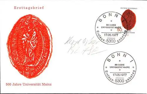 603305 | Ersttagsbrief FDC Mi. 938 mit eigenhändiger Unterschrift des Entwerfer Oskar Blase  | Mainz (W - 6500), -,