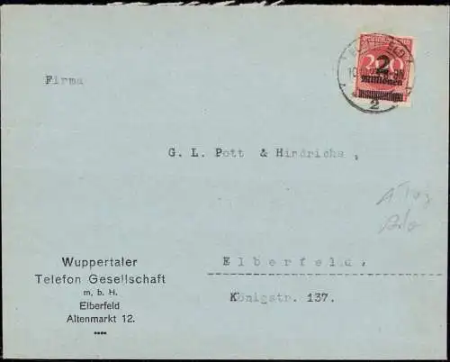 603316 | Inflation, 2 Millionen auf  Ortsbrief vom 1. Tag der Portoperiode, 10.10.23  | Elberfeld; Wuppertal (W - 5600),
