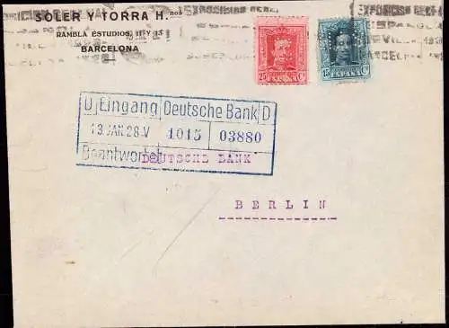 603324 | Brief mit Firmenlochung Perfin der Firma Soler y Torra, Barcelona Spanien  |