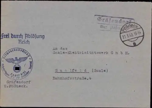 603335 | Dienstbrief Frei durch Ablösung aus dem RAD Lager 8 / 61, Reichsarbeitsdienst | Gräfendorf (O 6841), Pößneck (O